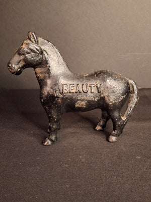 Antique A.C. Williams Cast Iron Beauty Horse Still Coin Bank c. 1910s Black Finish