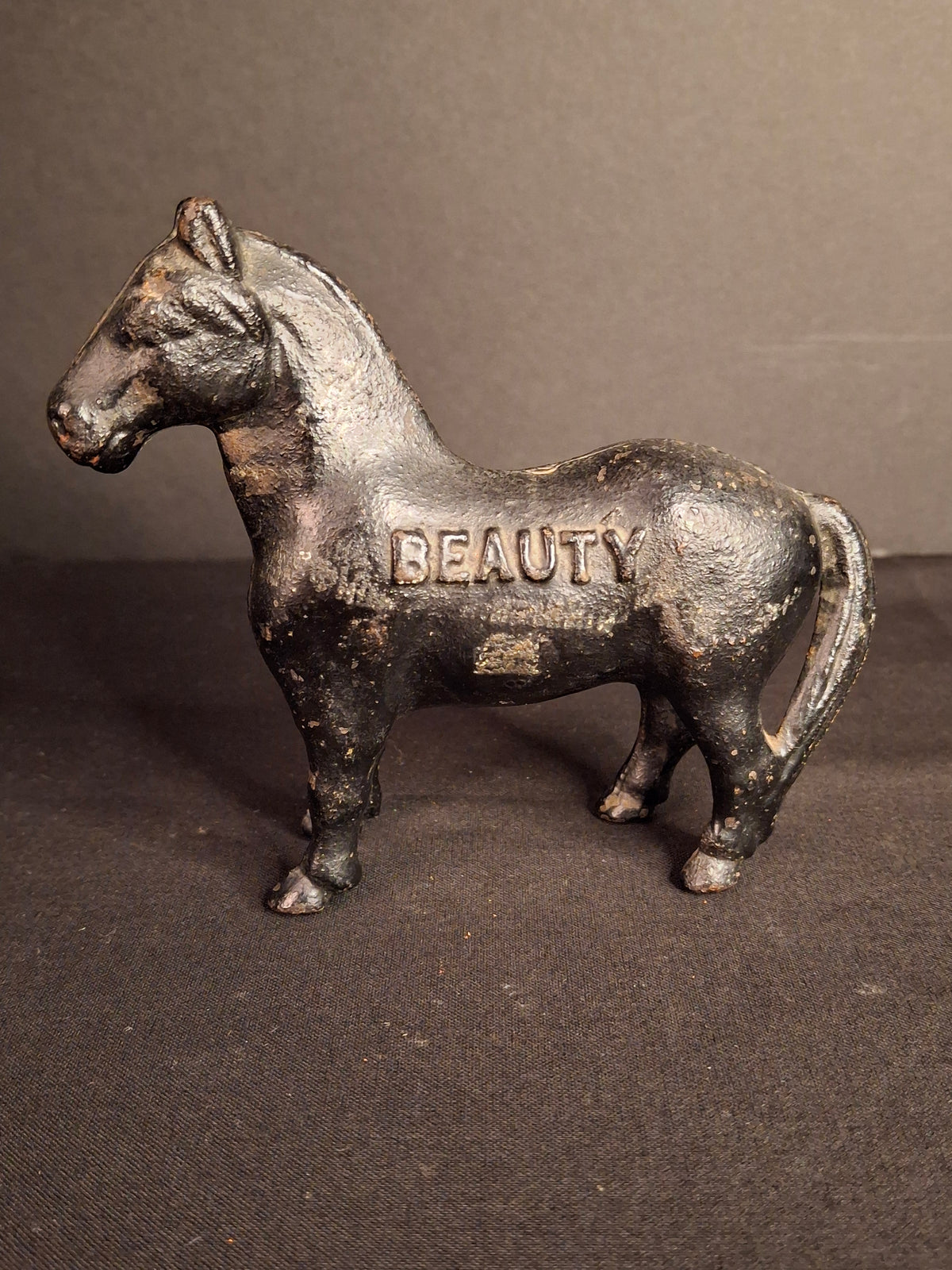 Antique A.C. Williams Cast Iron Beauty Horse Still Coin Bank c. 1910s Black Finish