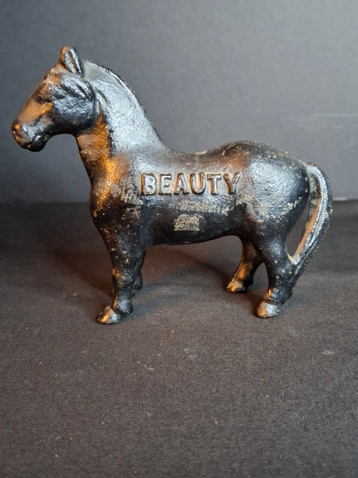Antique A.C. Williams Cast Iron Beauty Horse Still Coin Bank c. 1910s Black Finish