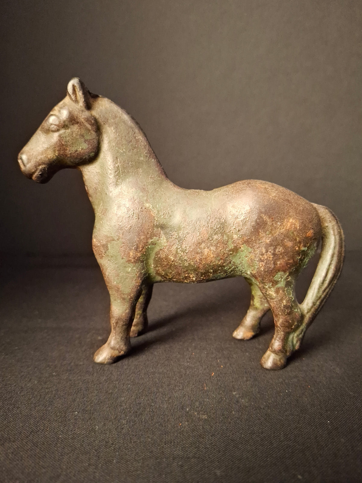 Antique AC Williams Cast Iron Standing Horse Still Bank c 1910 Green Paint Patina