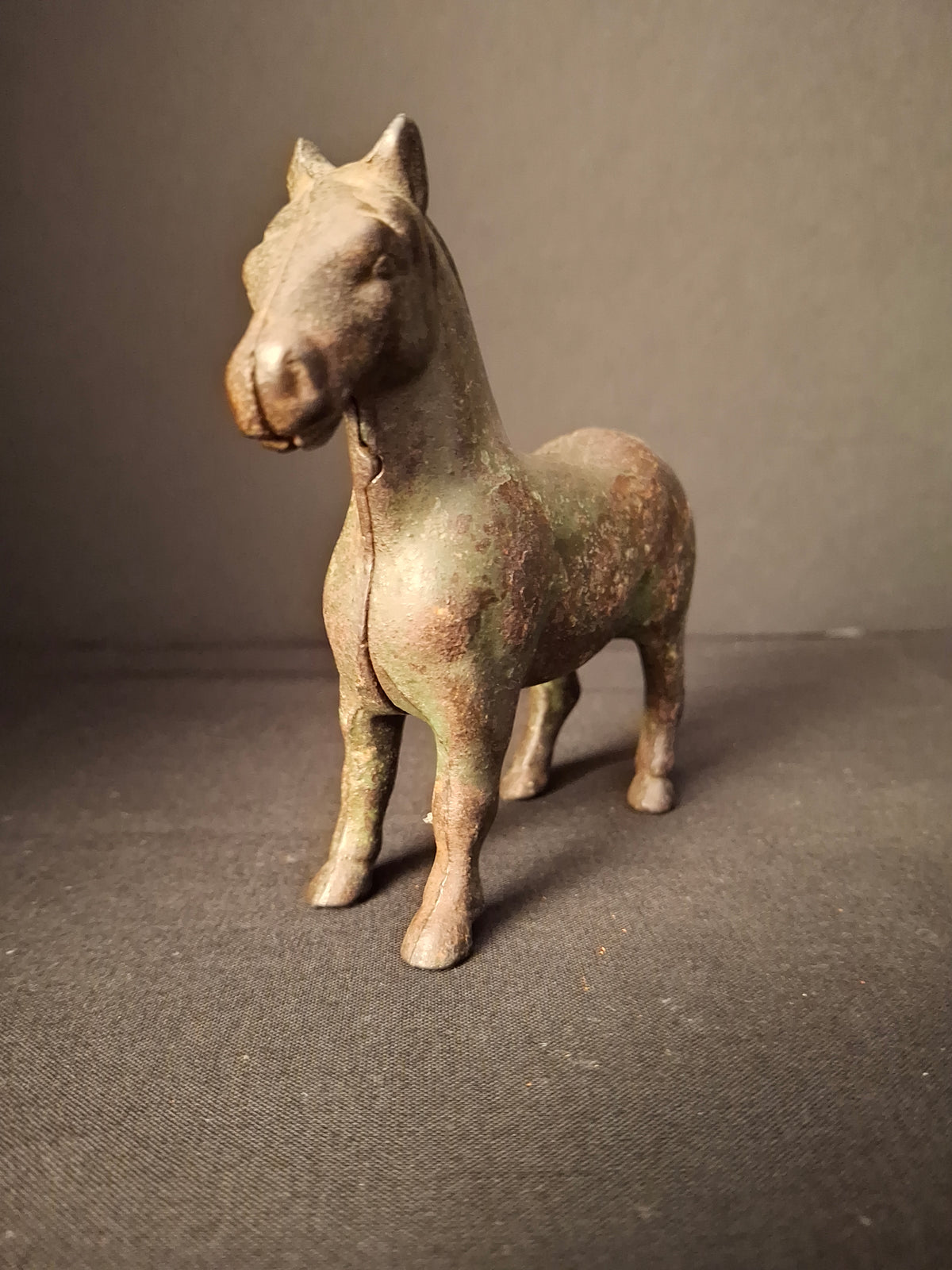 Antique AC Williams Cast Iron Standing Horse Still Bank c 1910 Green Paint Patina