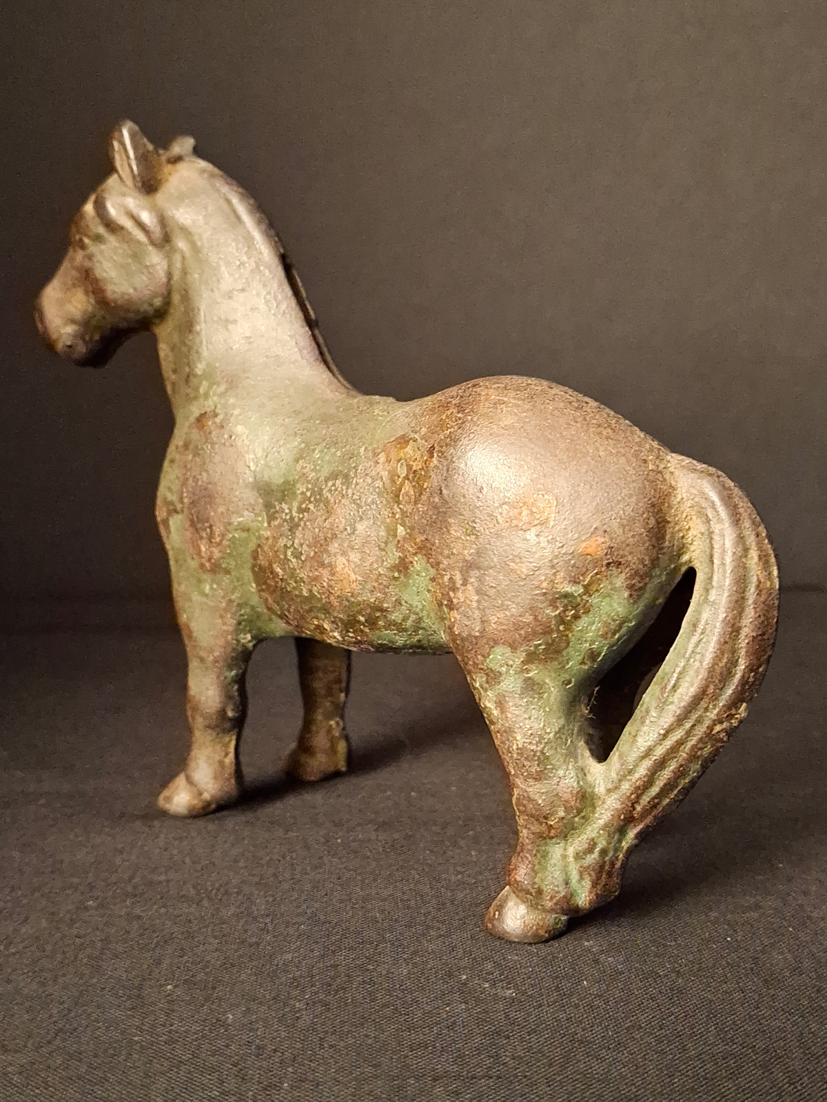 Antique AC Williams Cast Iron Standing Horse Still Bank c 1910 Green Paint Patina
