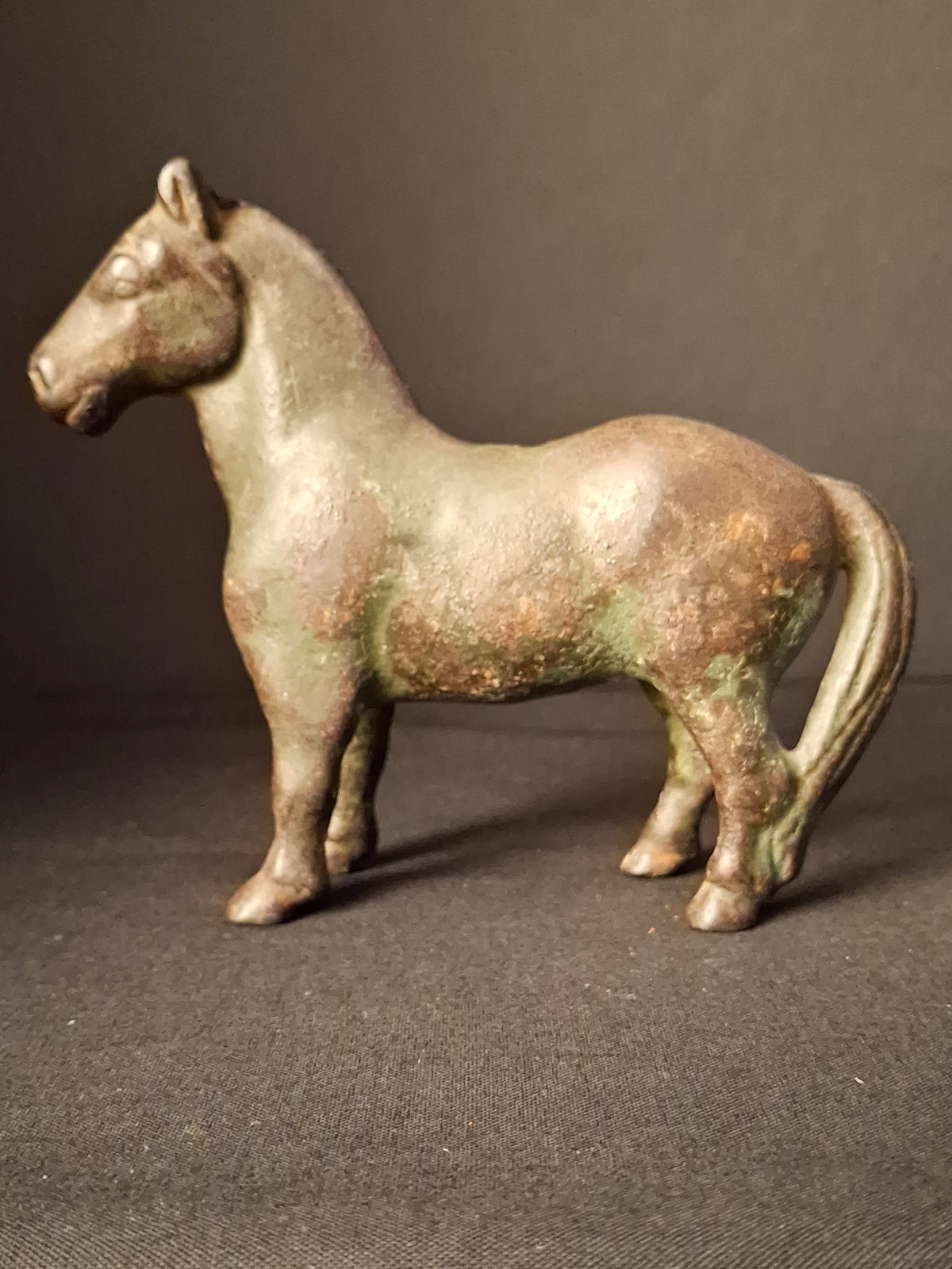 Antique AC Williams Cast Iron Standing Horse Still Bank c 1910 Green Paint Patina