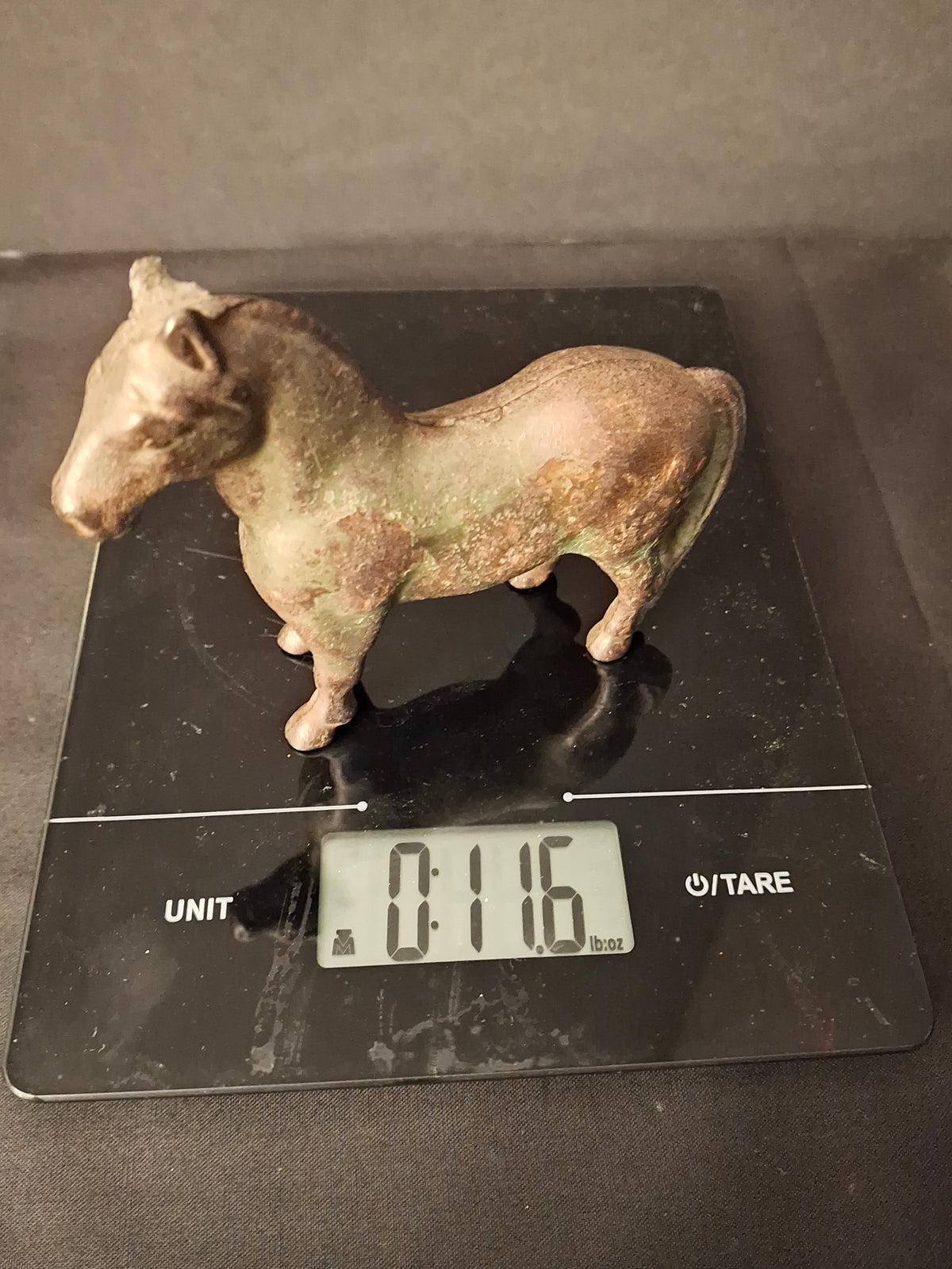 Antique AC Williams Cast Iron Standing Horse Still Bank c 1910 Green Paint Patina