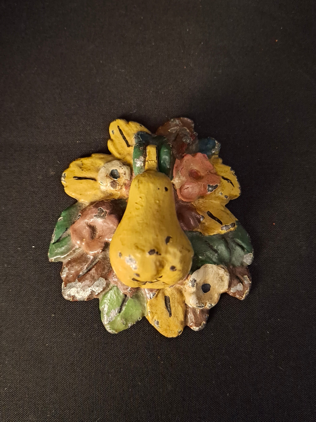 Antique Hubley Cast Iron Pear Floral Door Knocker Original Polychrome Paint C 1920