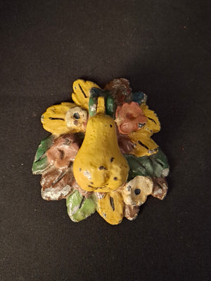 Antique Hubley Cast Iron Pear Floral Door Knocker Original Polychrome Paint C 1920