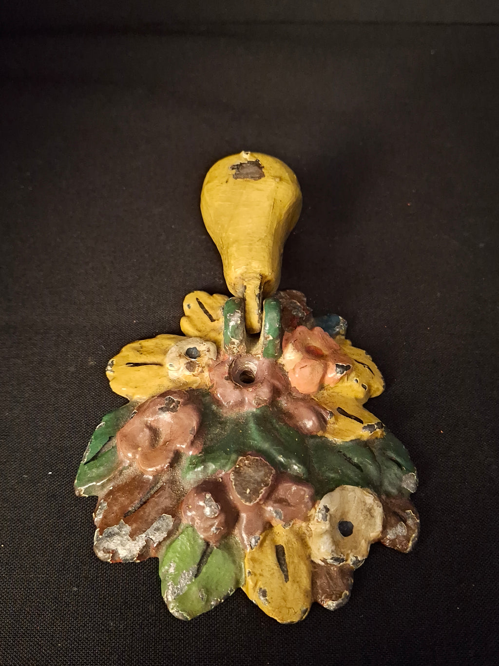 Antique Hubley Cast Iron Pear Floral Door Knocker Original Polychrome Paint C 1920