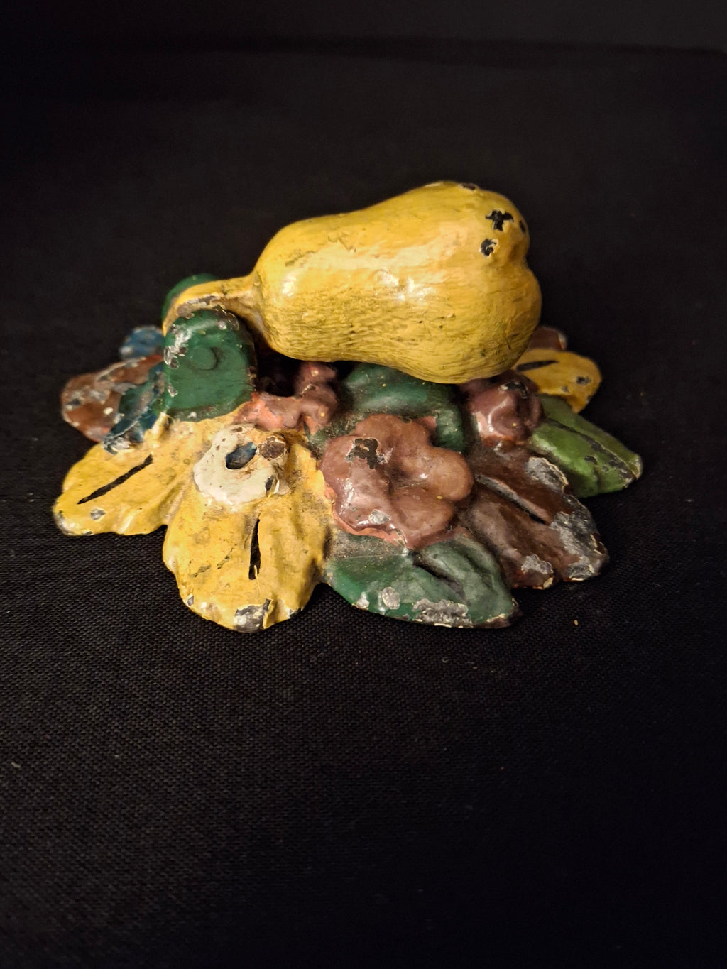 Antique Hubley Cast Iron Pear Floral Door Knocker Original Polychrome Paint C 1920
