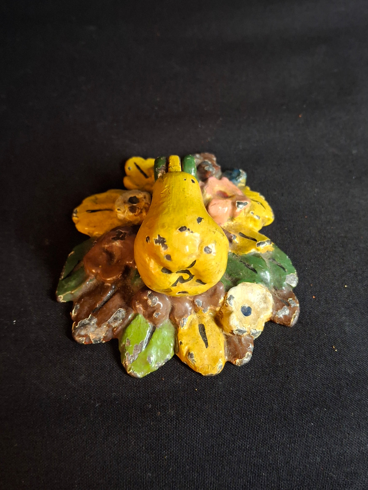 Antique Hubley Cast Iron Pear Floral Door Knocker Original Polychrome Paint C 1920