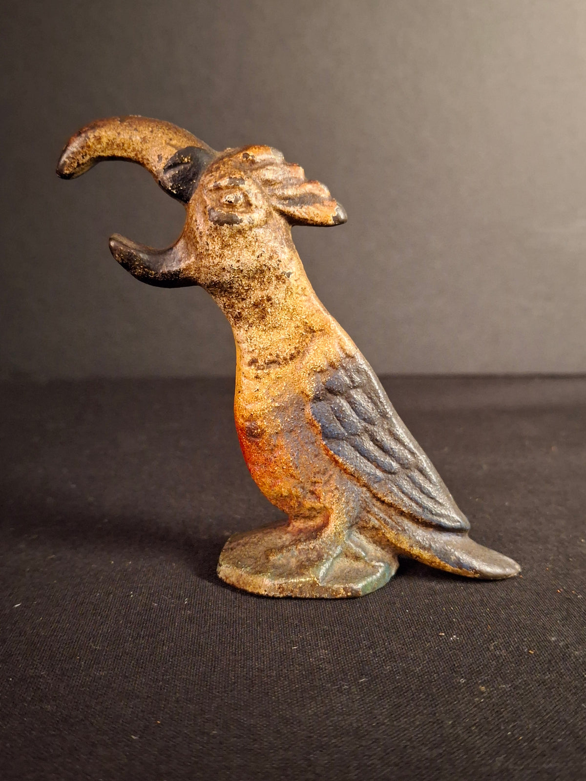 Vintage Cast Iron Parrot Bottle Opener Original Paint John Wright Wilton 1940s