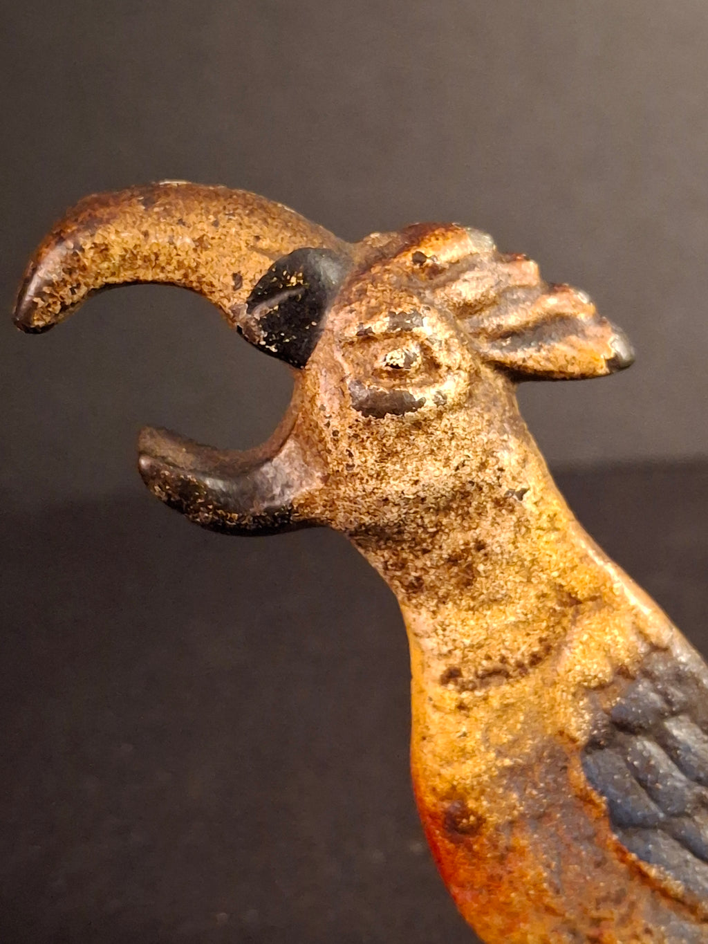 Vintage Cast Iron Parrot Bottle Opener Original Paint John Wright Wilton 1940s