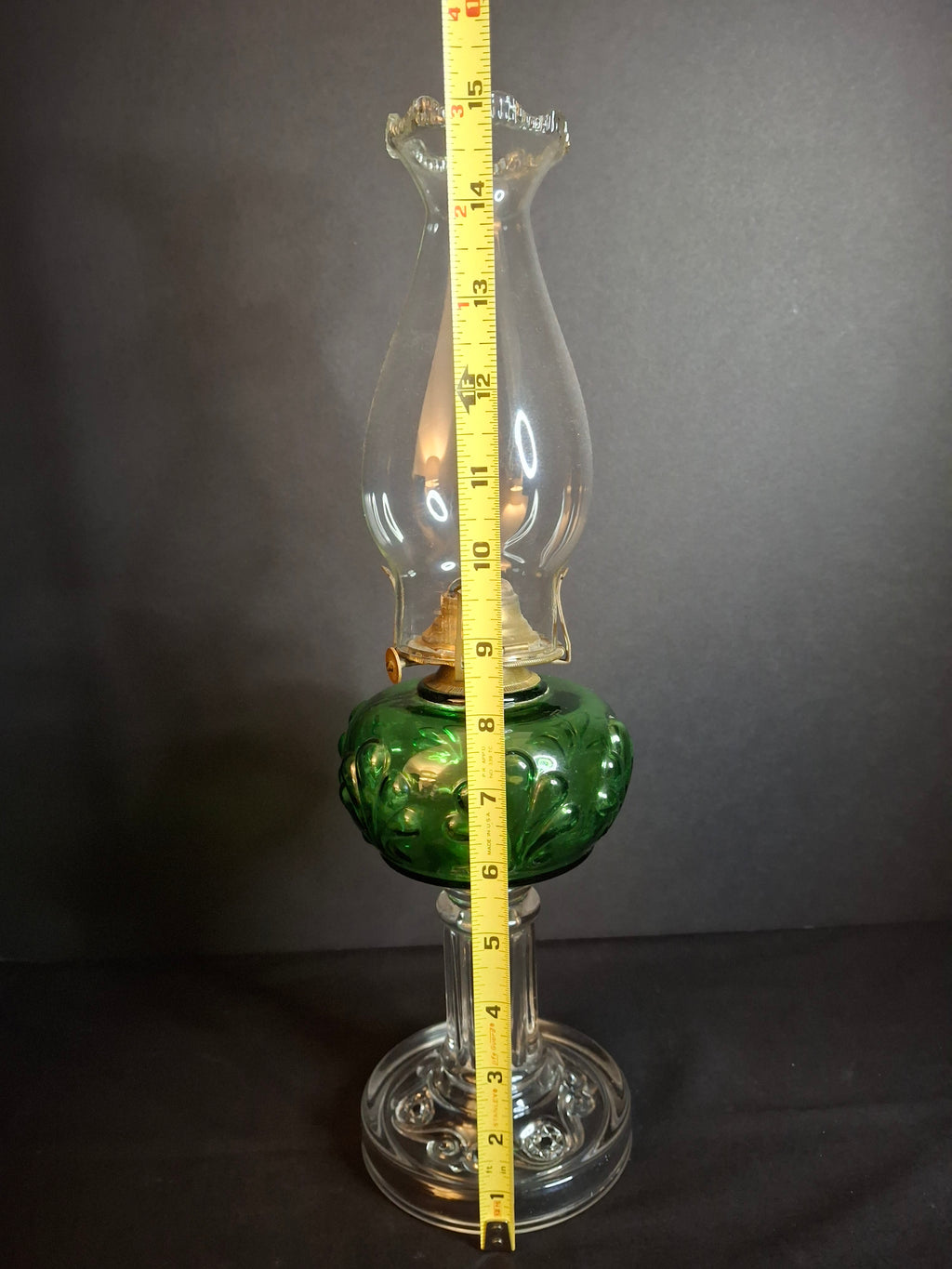 Antique Victorian Emerald Green Glass Kerosene Lamp Clear Star Base Scovill Queen Anne No 1 Burner