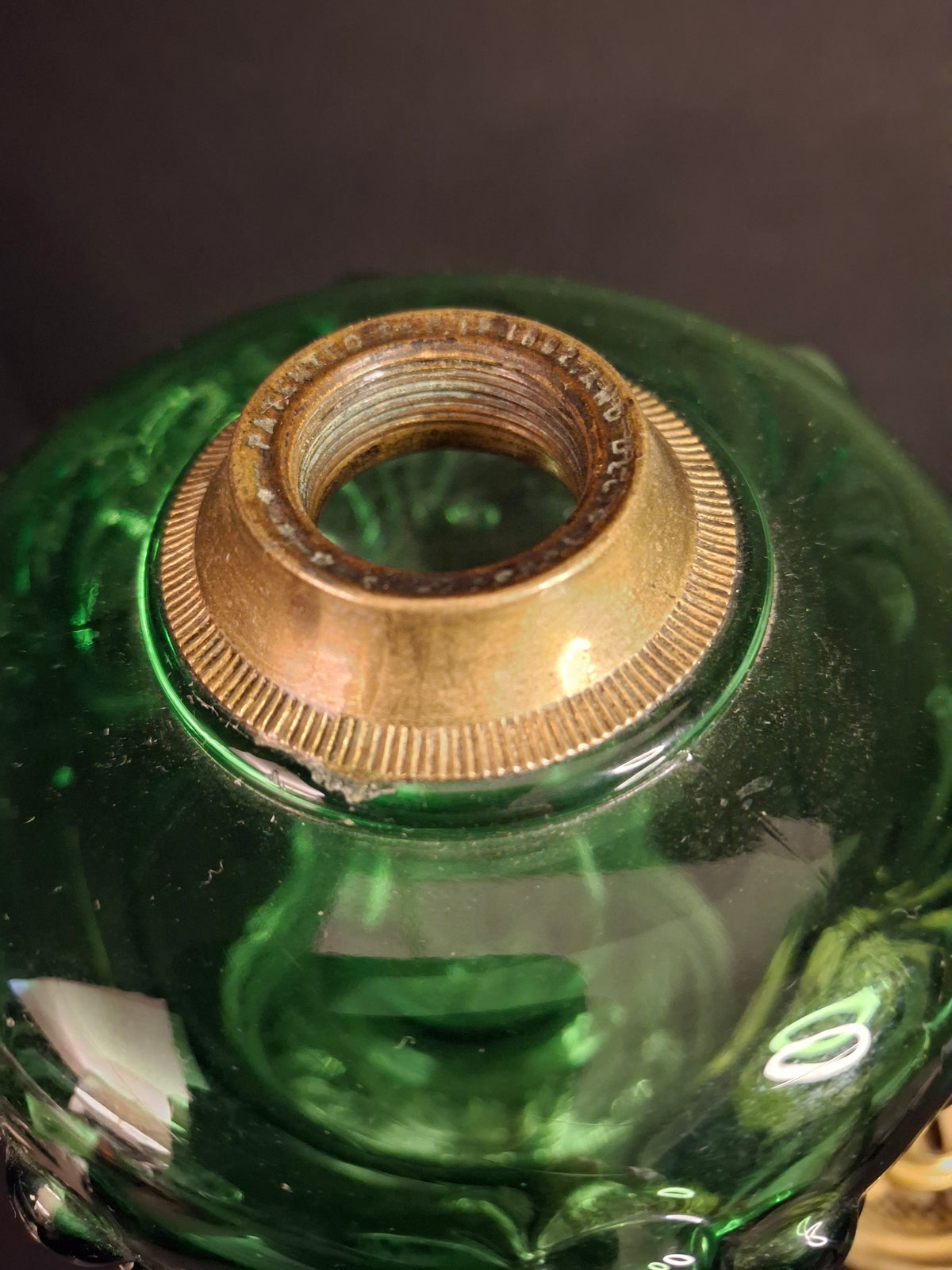 Antique Victorian Emerald Green Glass Kerosene Lamp Clear Star Base Scovill Queen Anne No 1 Burner