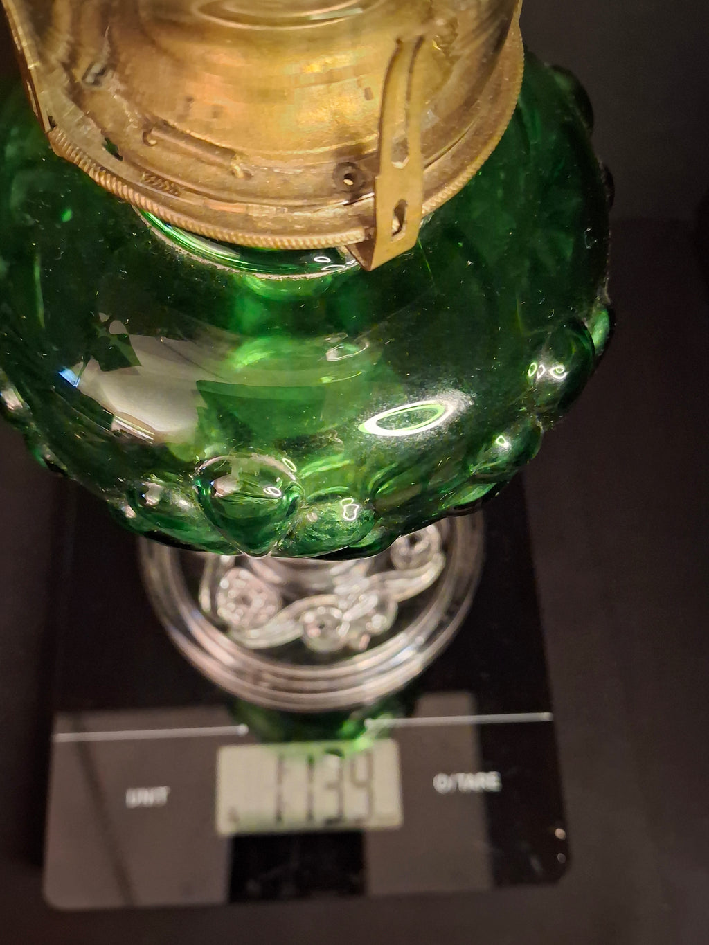 Antique Victorian Emerald Green Glass Kerosene Lamp Clear Star Base Scovill Queen Anne No 1 Burner