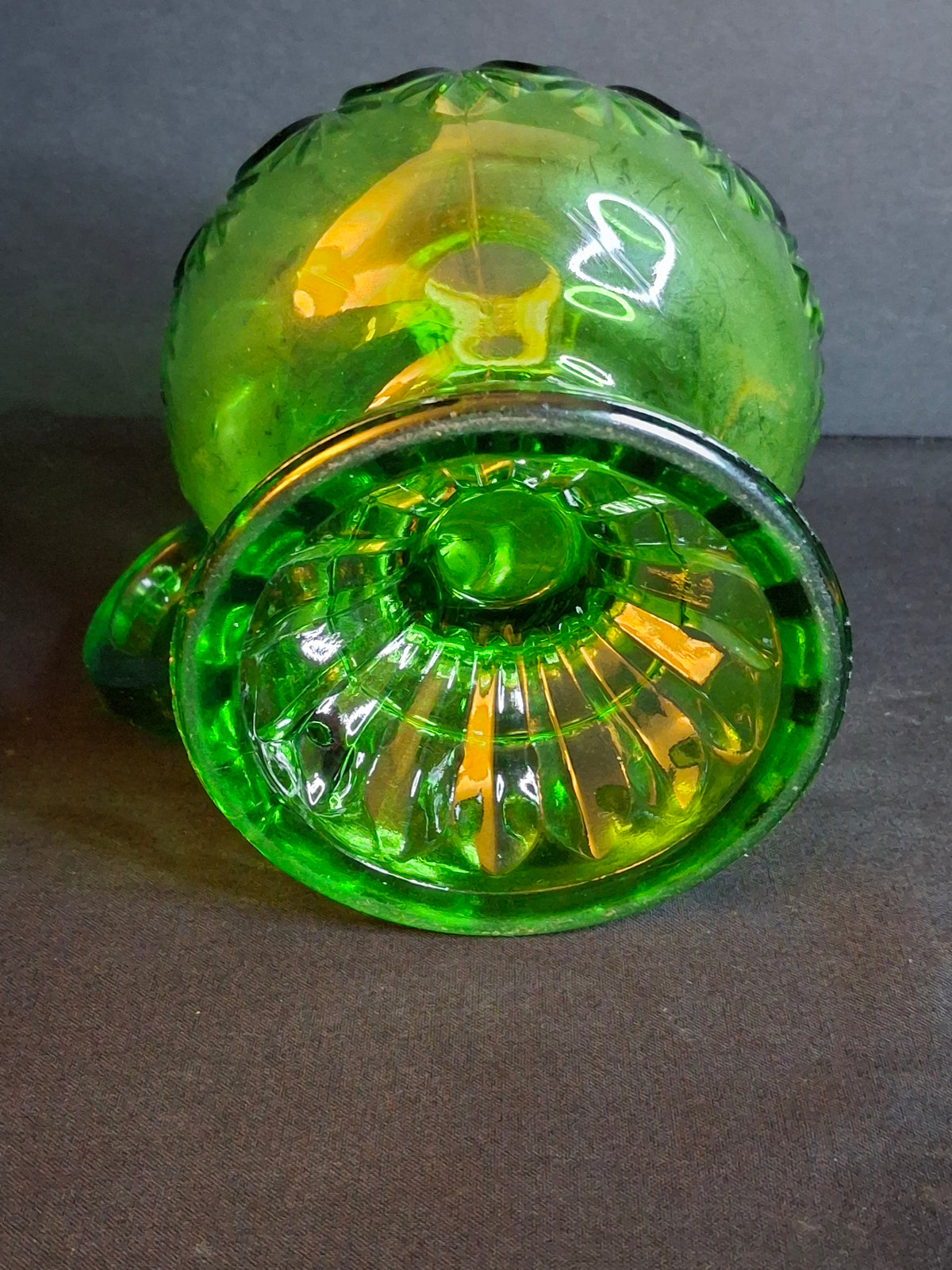 Antique Emerald Green Glass Finger Lamp Victorian Kerosene Oil Feathered Swirl
