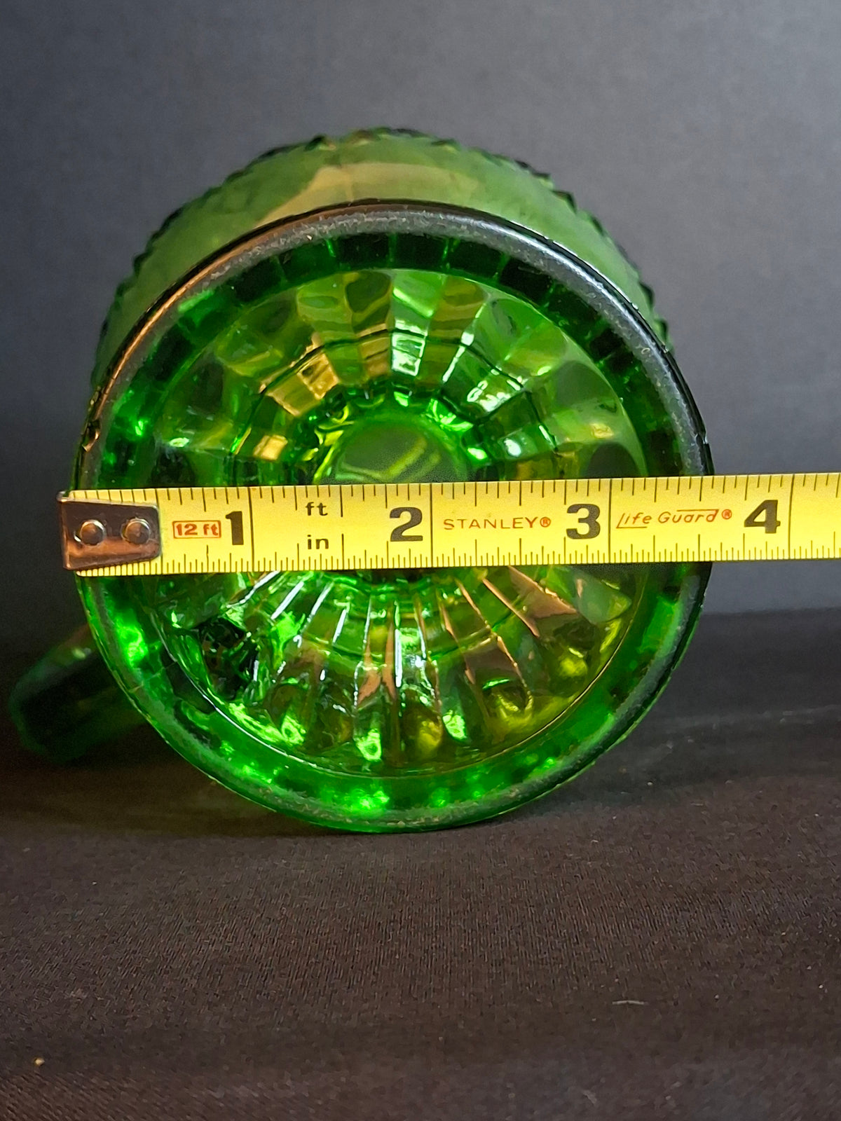 Antique Emerald Green Glass Finger Lamp Victorian Kerosene Oil Feathered Swirl