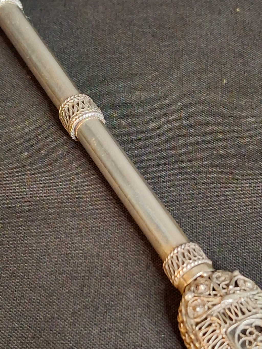 Authentic Antique Bezalel Jerusalem 935 Silver Filigree Turquoise Torah Pointer Yad