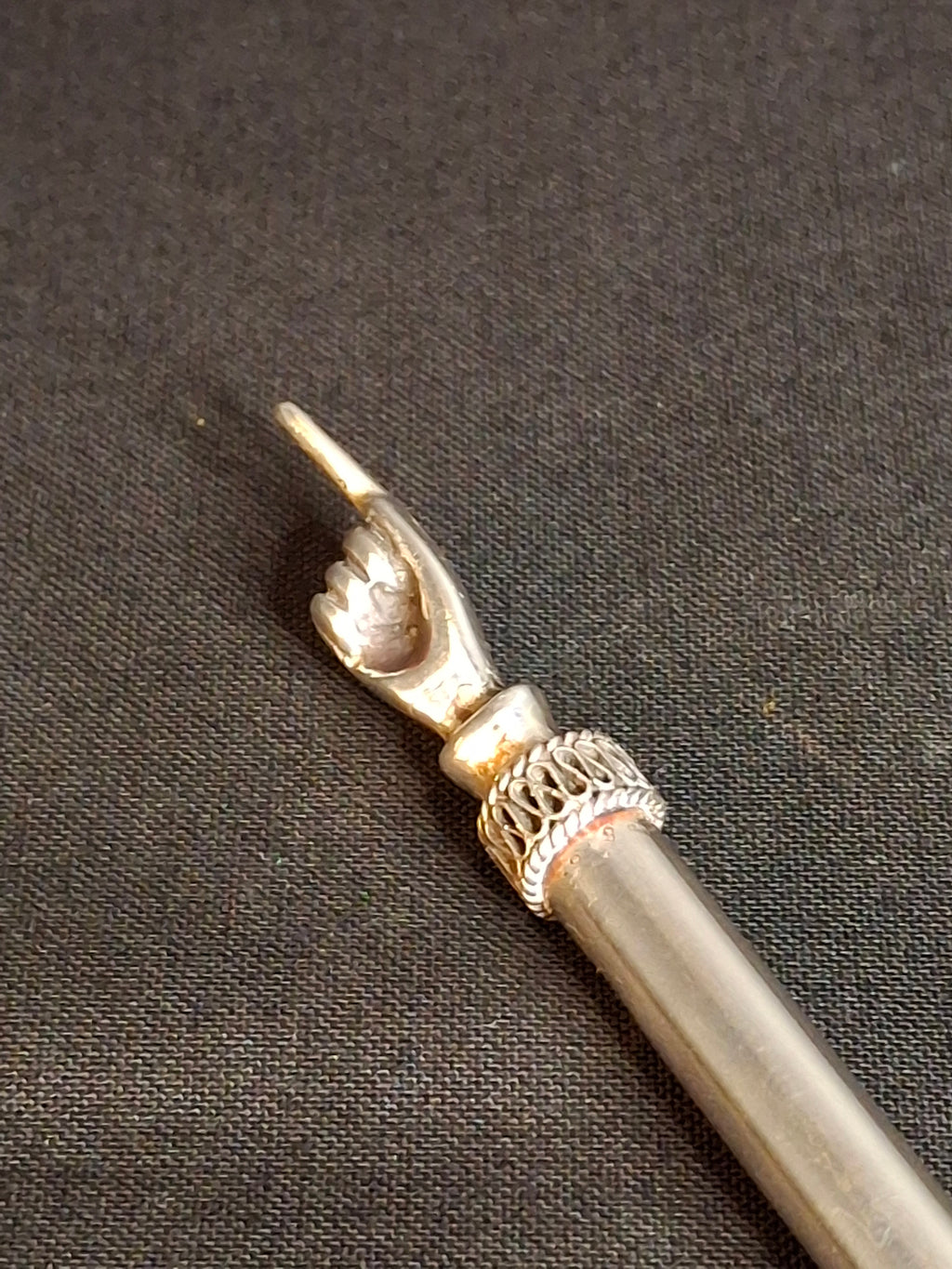 Authentic Antique Bezalel Jerusalem 935 Silver Filigree Turquoise Torah Pointer Yad