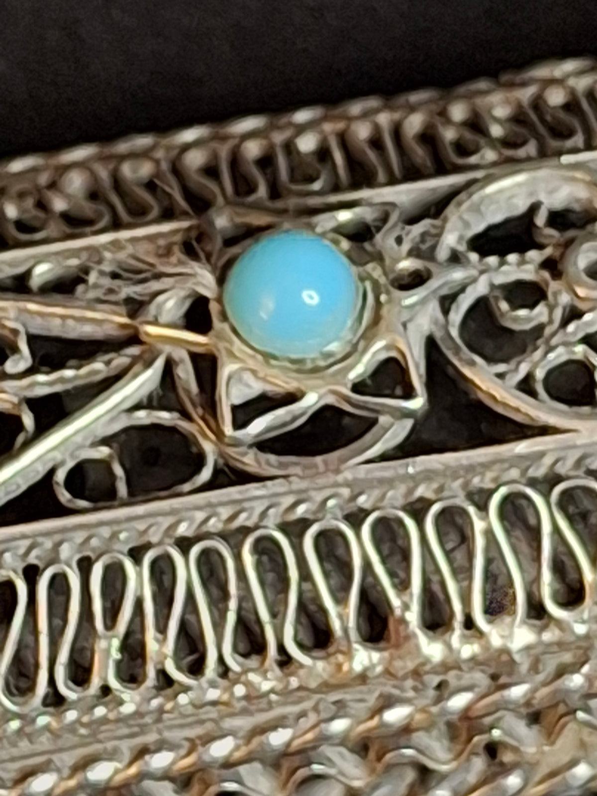 Authentic Antique Bezalel Jerusalem 935 Silver Filigree Turquoise Torah Pointer Yad