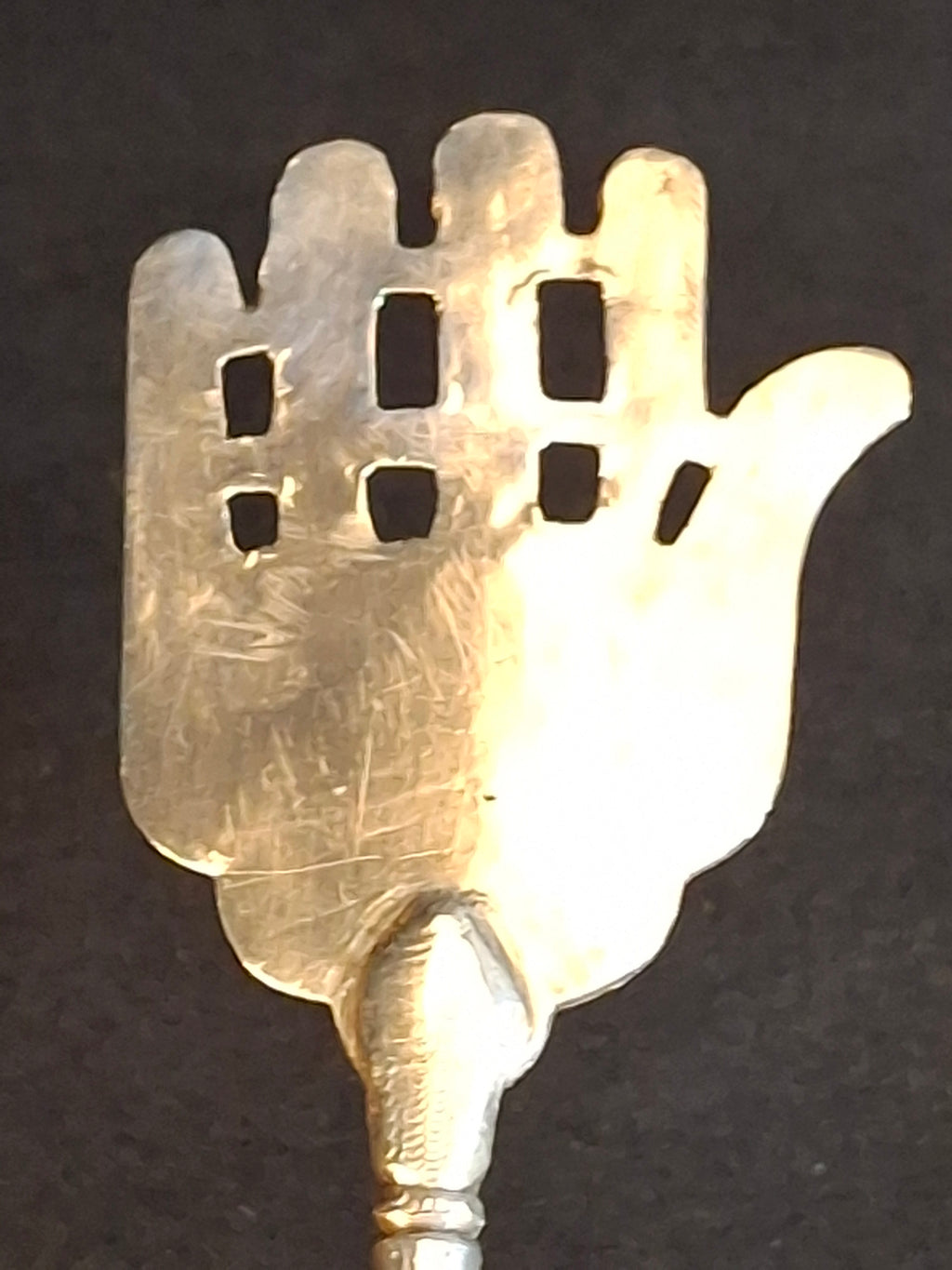 Rare Inscribed Silver Yad Torah Pointer Open Hamsa Hand Middle Eastern Judaica 9.25 In