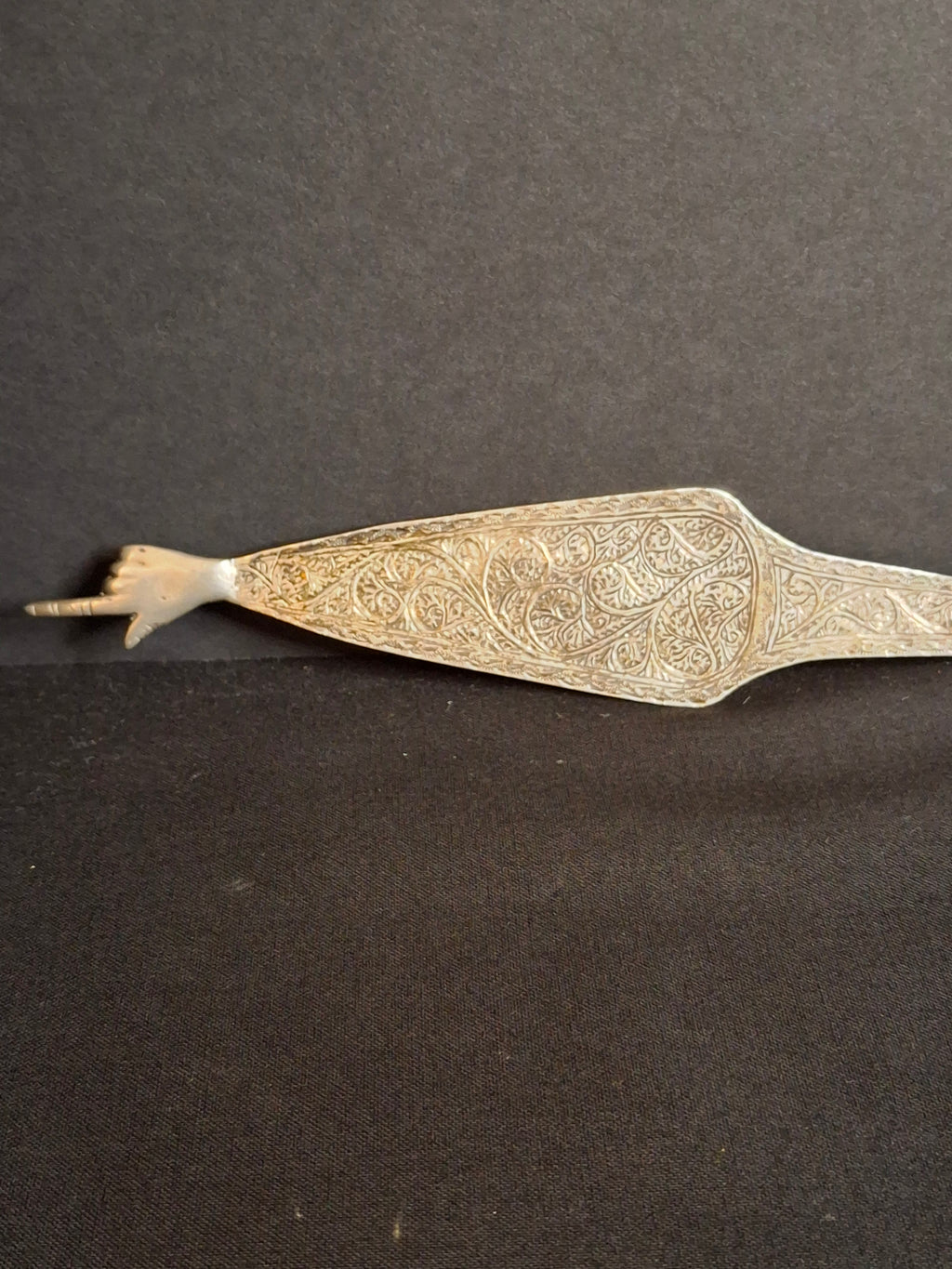 Antique North African Silver Yad Torah Pointer Hand Engraved Foliate Arabesque 10.75"