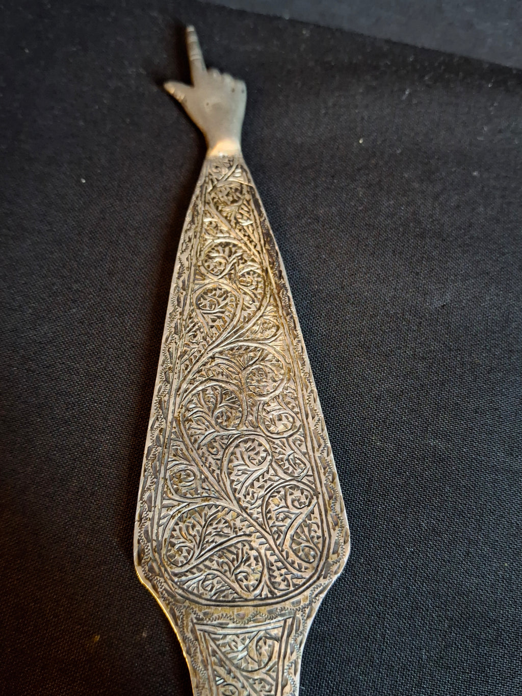 Antique North African Silver Yad Torah Pointer Hand Engraved Foliate Arabesque 10.75"