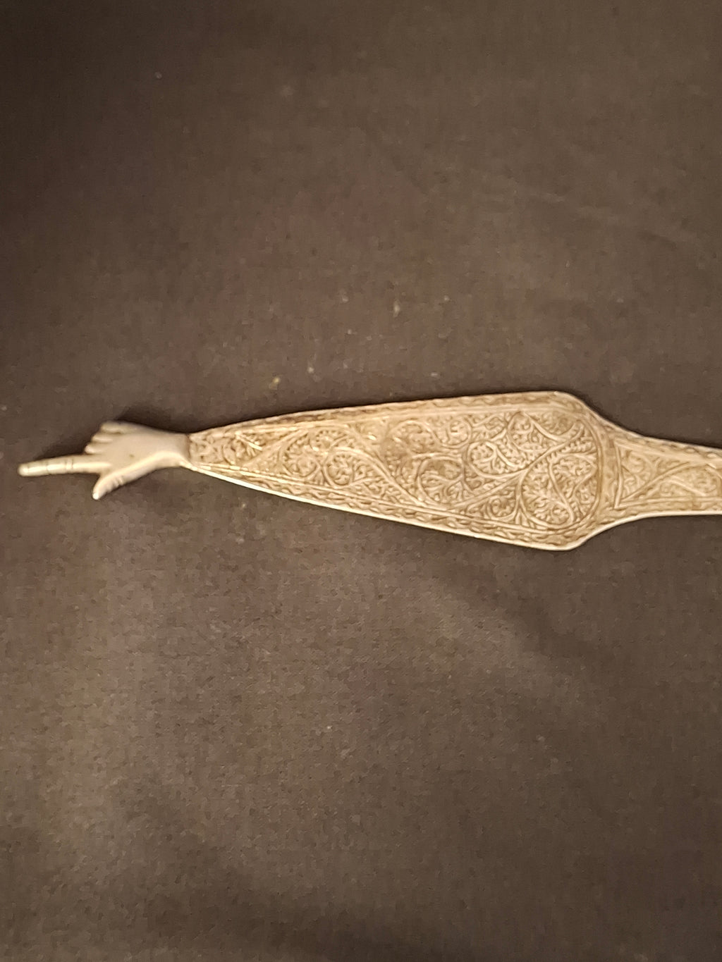 Antique North African Silver Yad Torah Pointer Hand Engraved Foliate Arabesque 10.75"