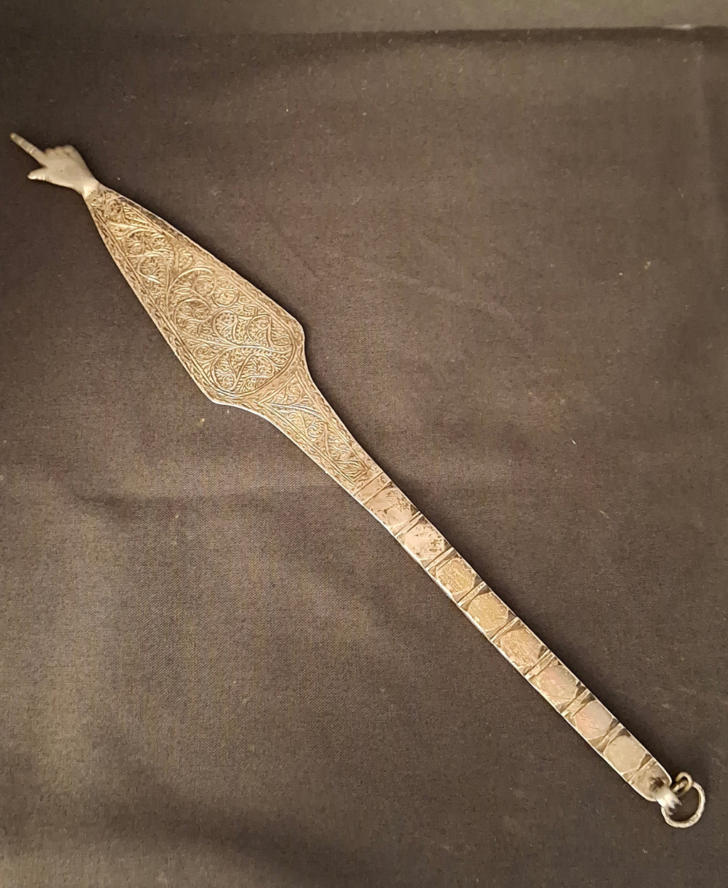 Antique North African Silver Yad Torah Pointer Hand Engraved Foliate Arabesque 10.75"