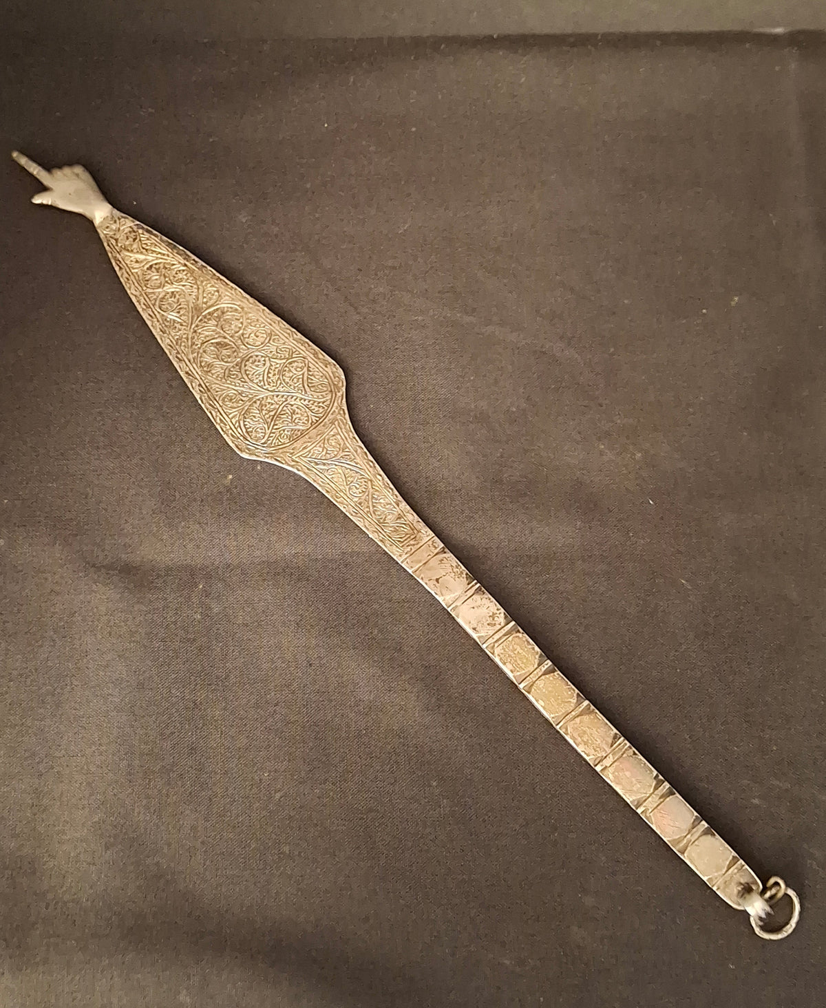 Antique North African Silver Yad Torah Pointer Hand Engraved Foliate Arabesque 10.75"