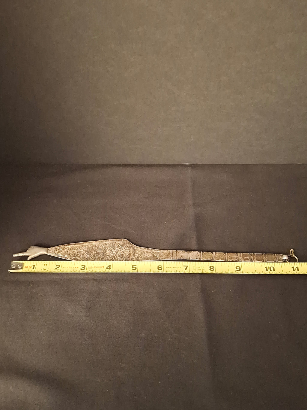 Antique North African Silver Yad Torah Pointer Hand Engraved Foliate Arabesque 10.75"