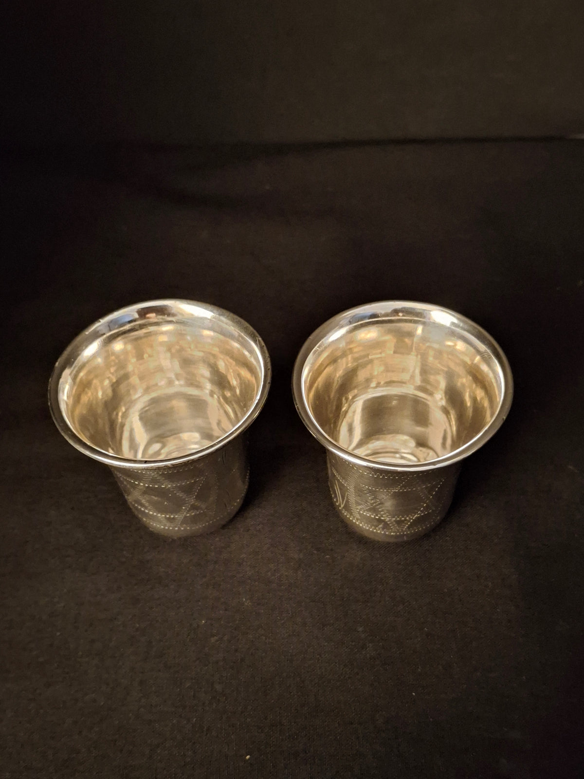 Pair Antique Russian Export 84 Sterling Silver Kiddush Cups Engraved Magen David Star Judaica 59g