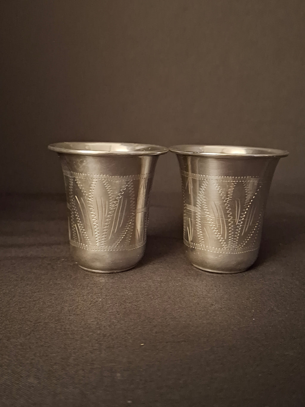 Pair Antique Russian Export 84 Sterling Silver Kiddush Cups Engraved Magen David Star Judaica 59g