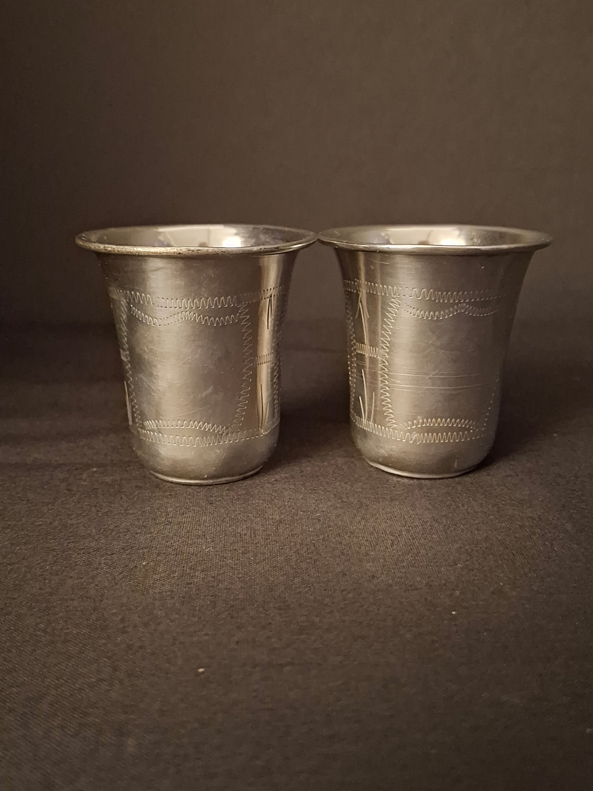 Pair Antique Russian Export 84 Sterling Silver Kiddush Cups Engraved Magen David Star Judaica 59g