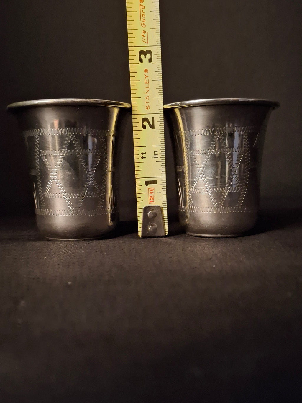 Pair Antique Russian Export 84 Sterling Silver Kiddush Cups Engraved Magen David Star Judaica 59g