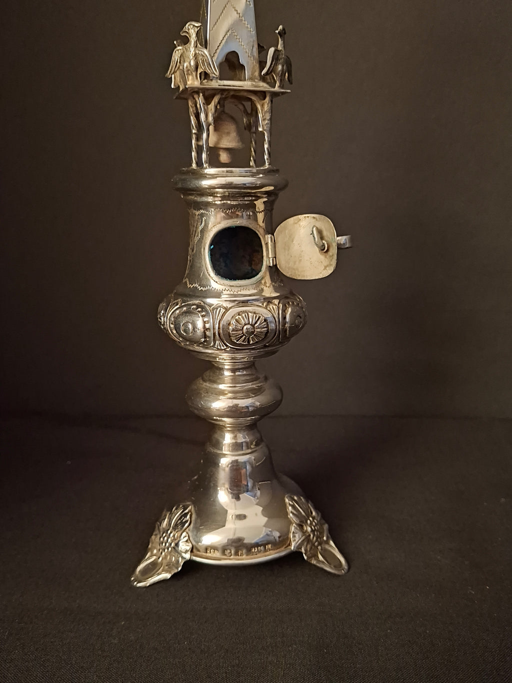 Vintage Israeli .835 Solid Silver Besamim Spice Tower 10" Havdalah Bell 149g