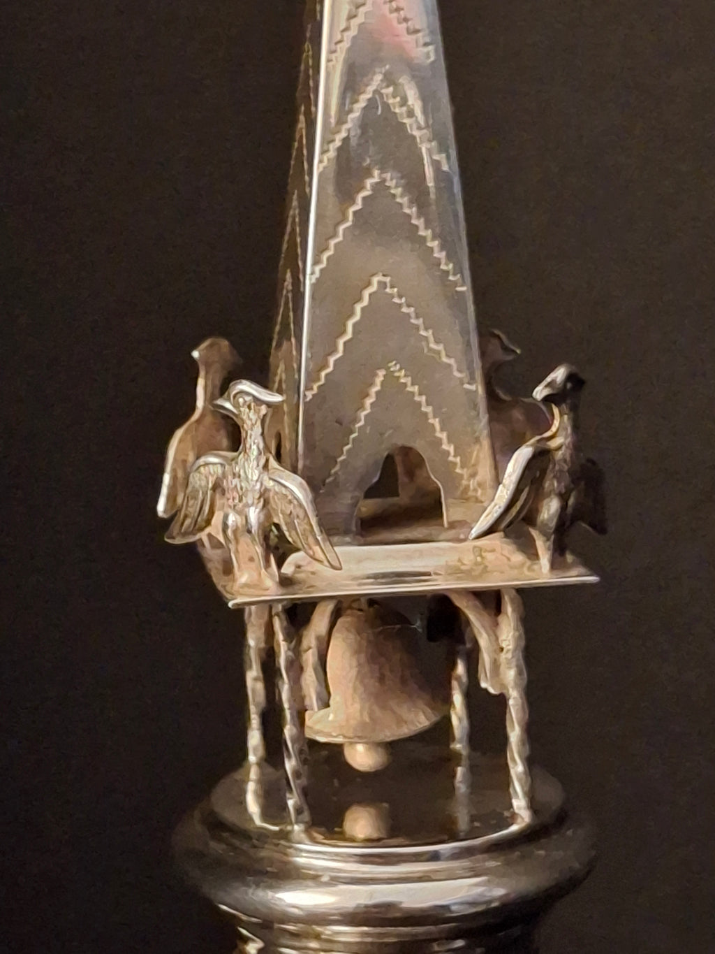 Vintage Israeli .835 Solid Silver Besamim Spice Tower 10" Havdalah Bell 149g