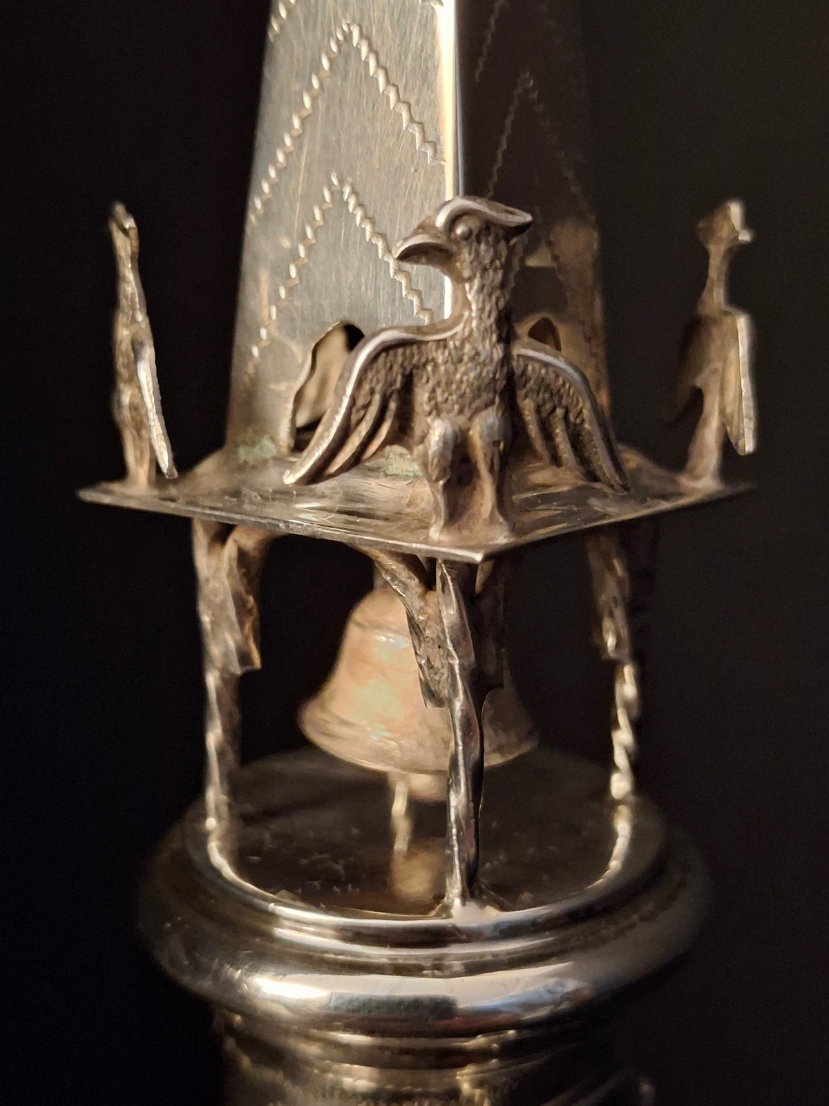 Vintage Israeli .835 Solid Silver Besamim Spice Tower 10" Havdalah Bell 149g