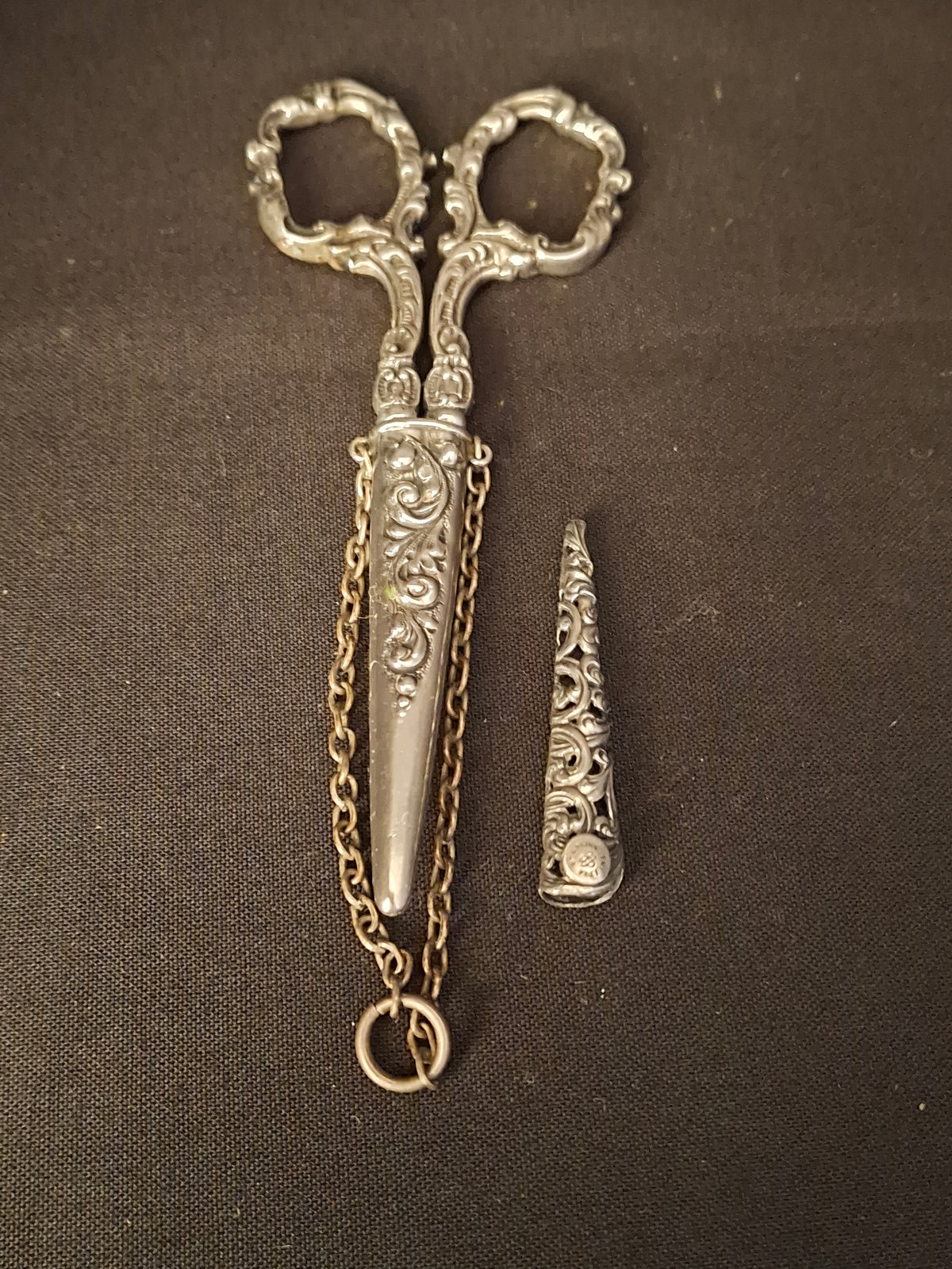 Antique Sterling Silver Chatelaine Scissor with Sterling 925 Sheath & Case Vom Cleff & Co German Scissors