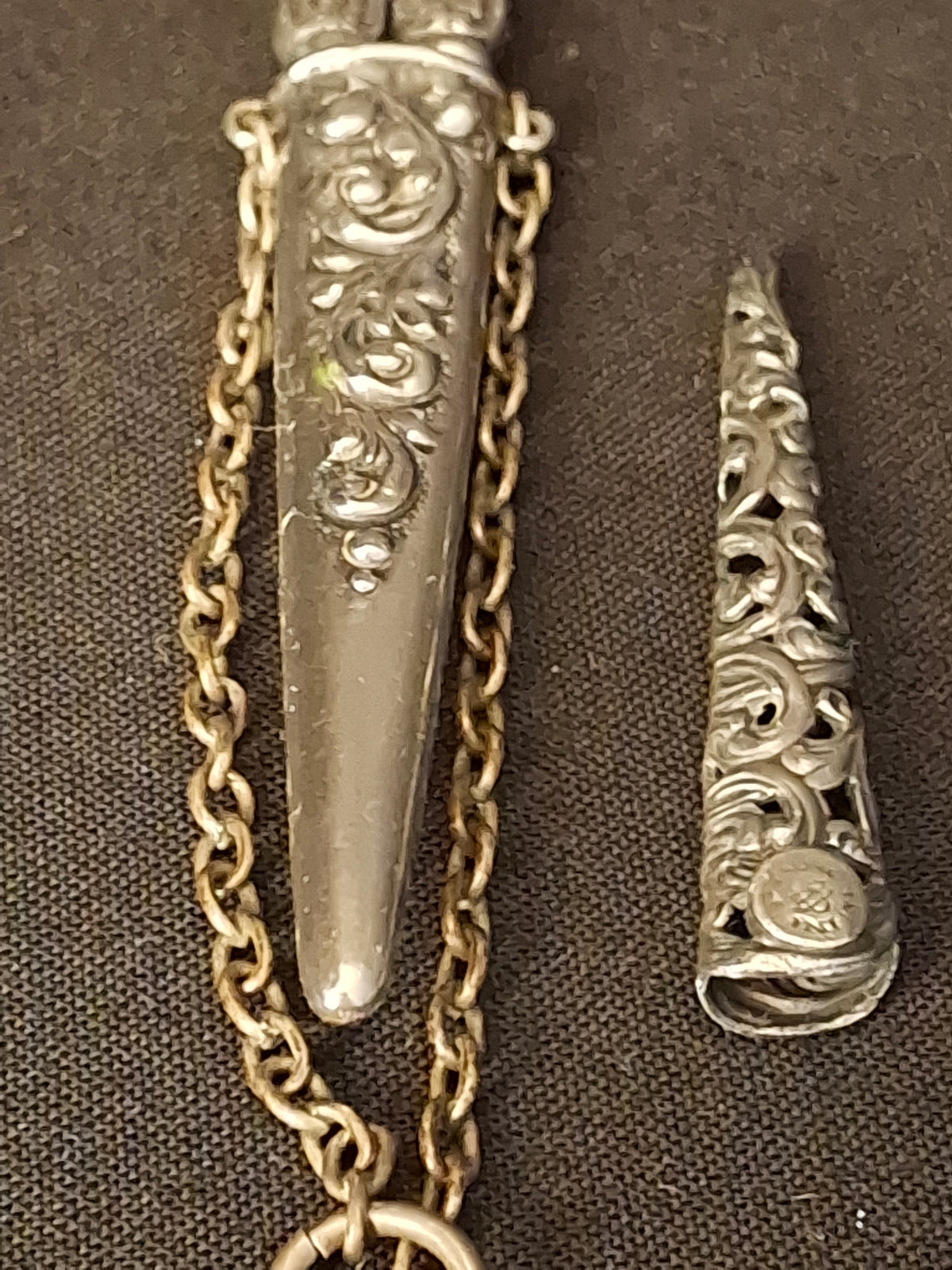 Antique Sterling Silver Chatelaine Scissor with Sterling 925 Sheath & Case Vom Cleff & Co German Scissors
