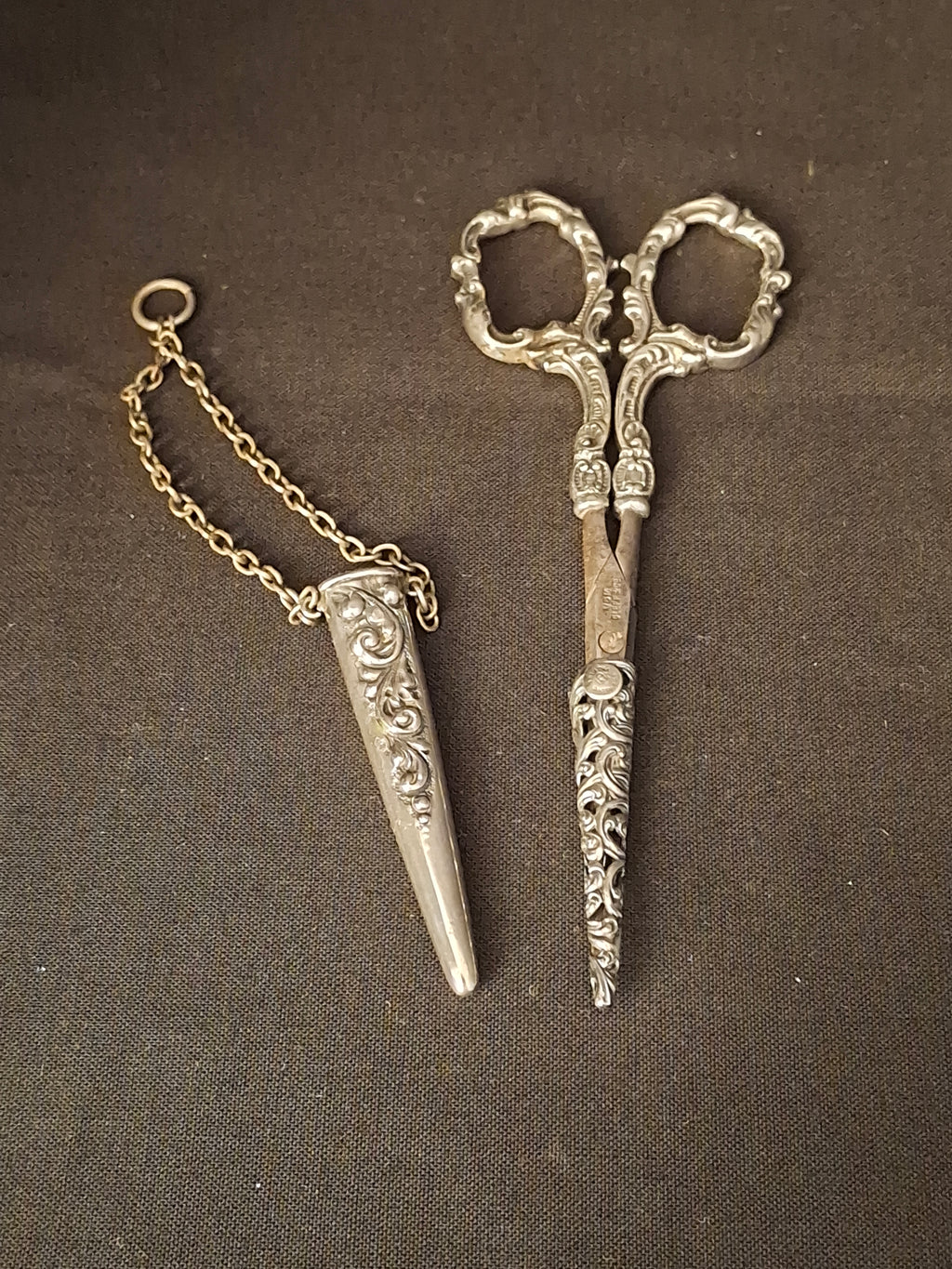 Antique Sterling Silver Chatelaine Scissor with Sterling 925 Sheath & Case Vom Cleff & Co German Scissors