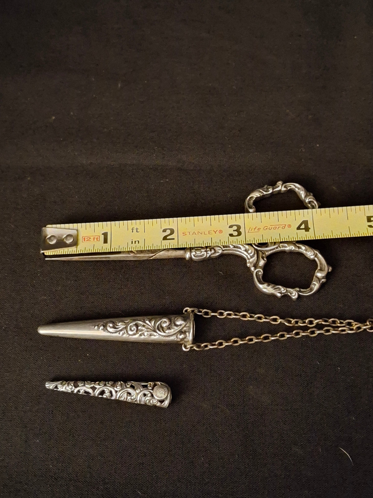Antique Sterling Silver Chatelaine Scissor with Sterling 925 Sheath & Case Vom Cleff & Co German Scissors