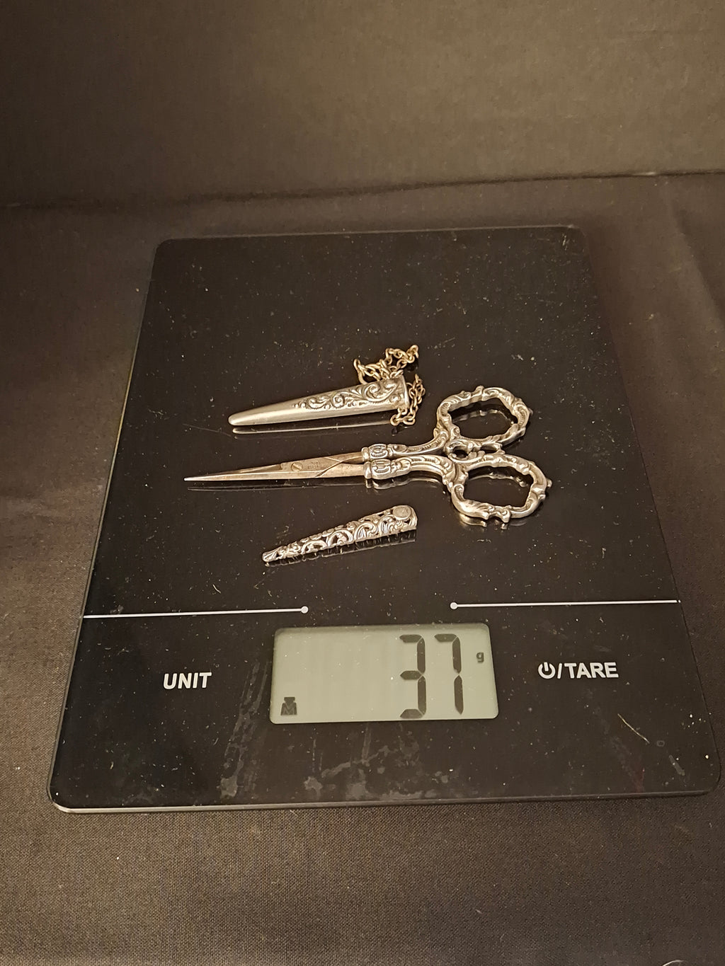 Antique Sterling Silver Chatelaine Scissor with Sterling 925 Sheath & Case Vom Cleff & Co German Scissors