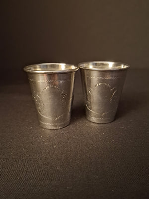 Vintage Polish .800 Silver Miniature Kiddush Cups Pair Travel Shot Cups Judaica 1960s