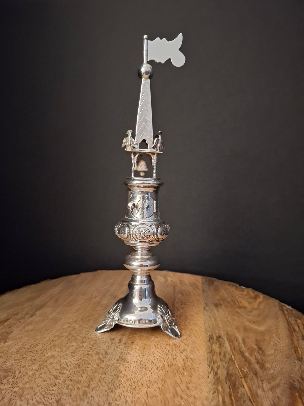Vintage Israeli .835 Solid Silver Besamim Spice Tower 10" Havdalah Bell 149g