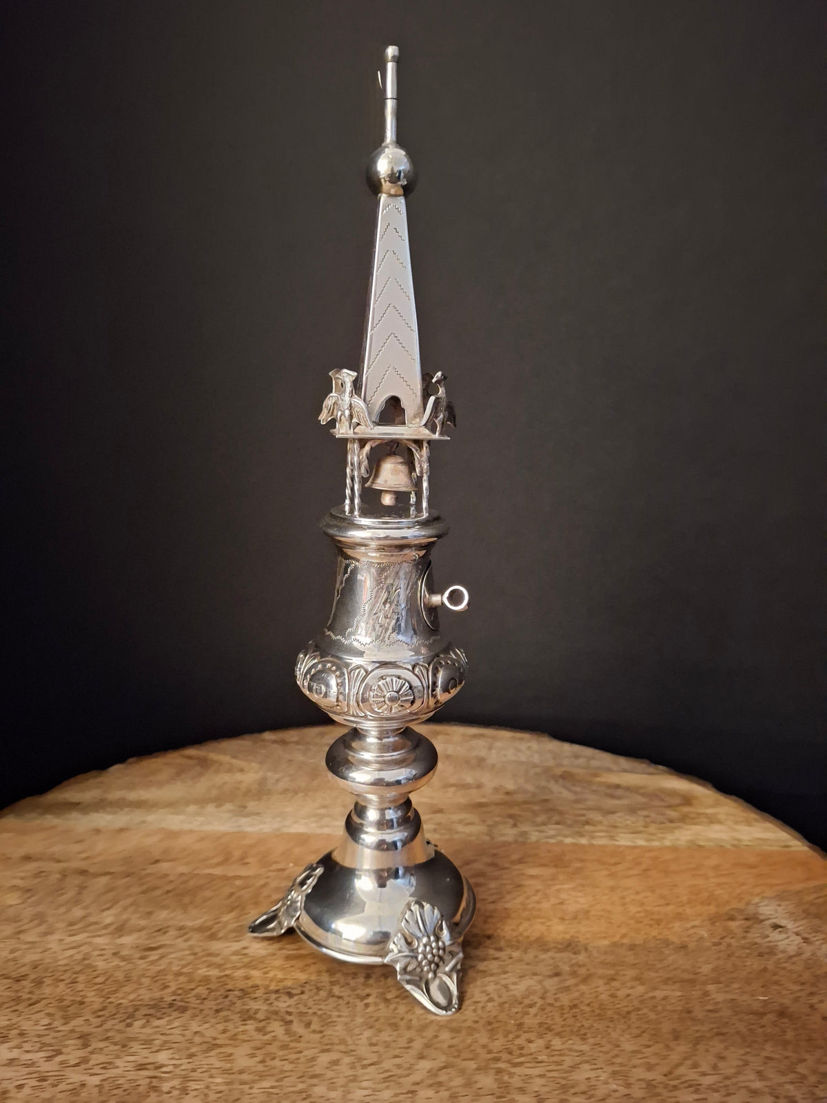 Vintage Israeli .835 Solid Silver Besamim Spice Tower 10" Havdalah Bell 149g