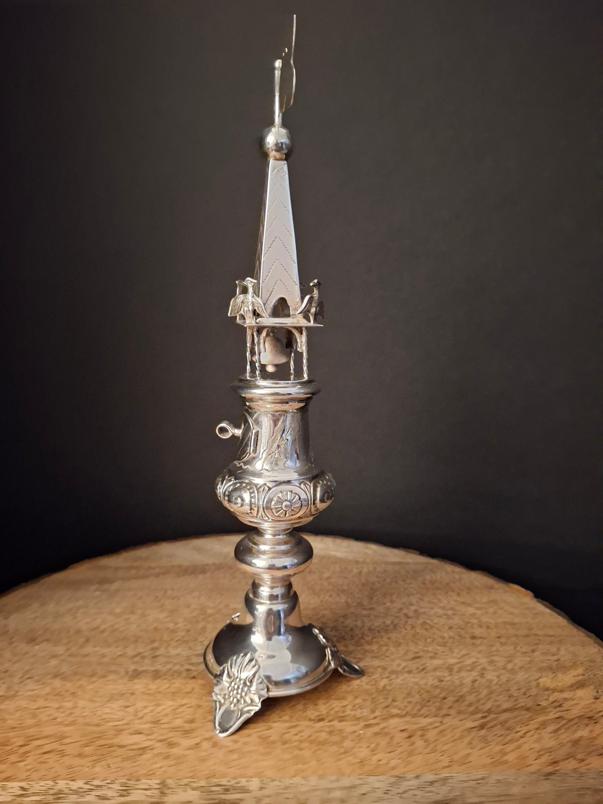 Vintage Israeli .835 Solid Silver Besamim Spice Tower 10" Havdalah Bell 149g