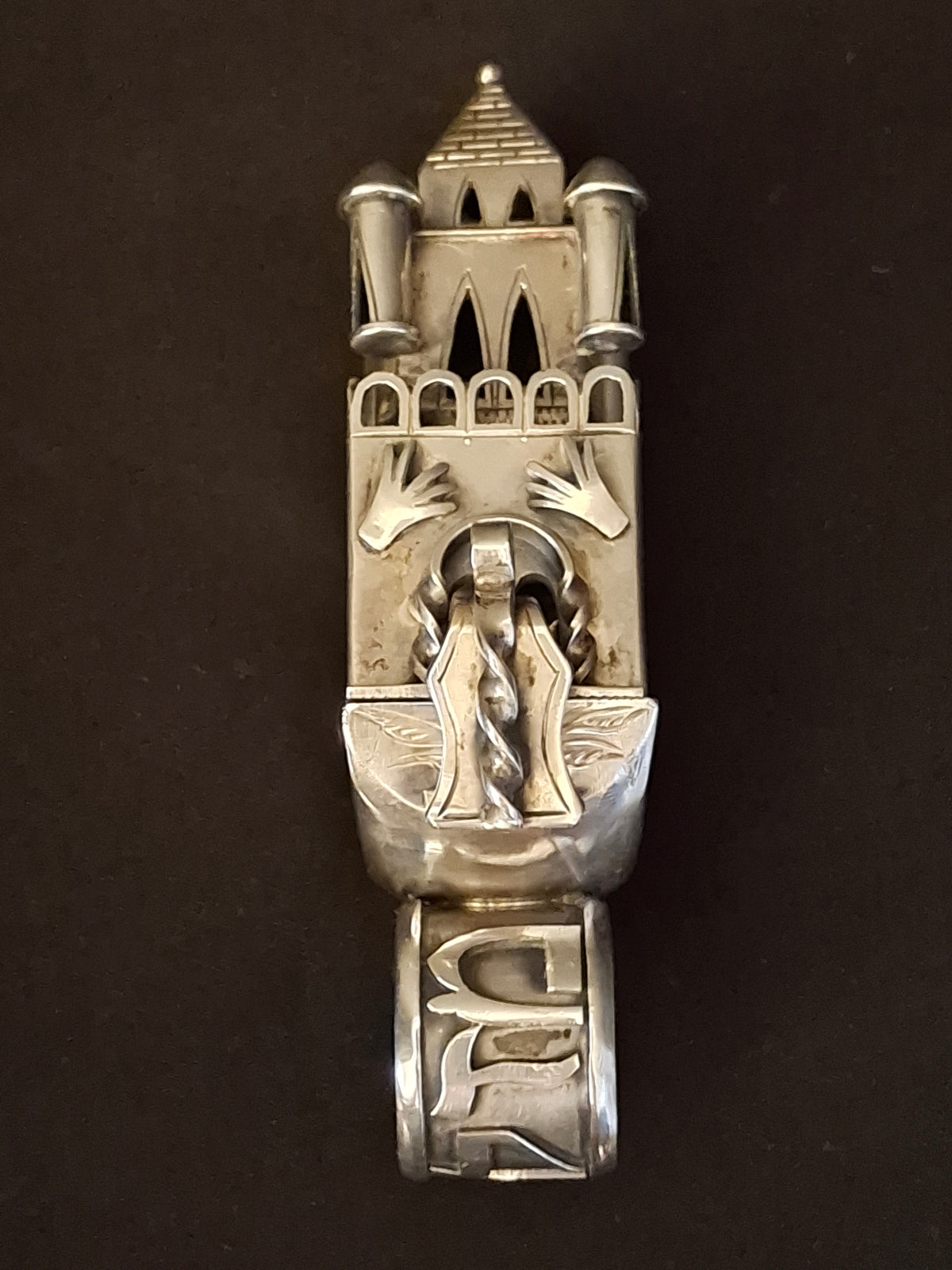 19th Century Antique Silver European Jewish Wedding Ring Architectural Synagogue Bimah Torah Mazel Tov