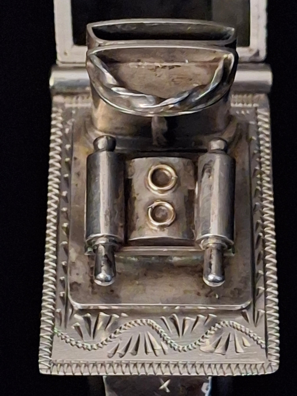 19th Century Antique Silver European Jewish Wedding Ring Architectural Synagogue Bimah Torah Mazel Tov