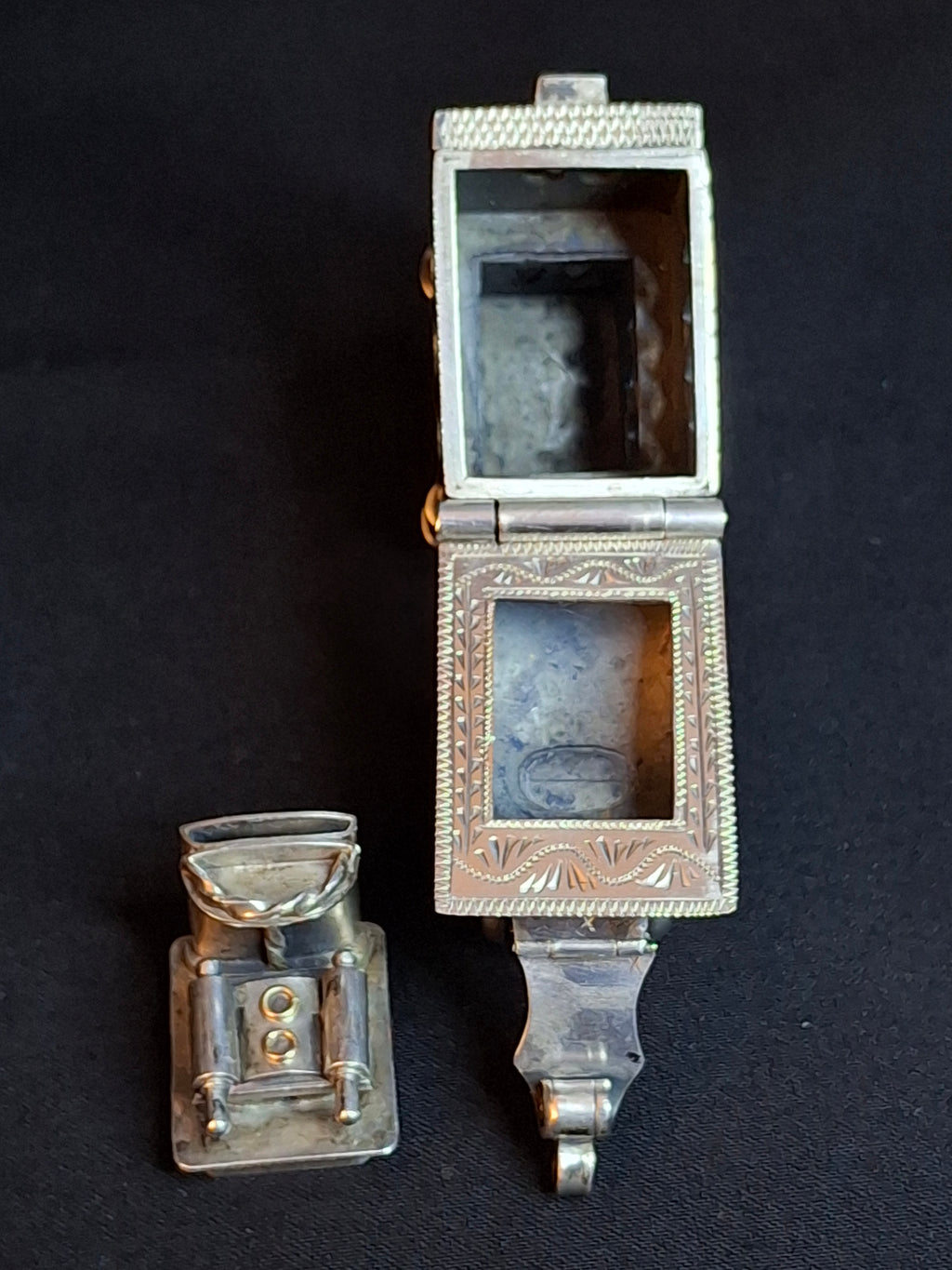 19th Century Antique Silver European Jewish Wedding Ring Architectural Synagogue Bimah Torah Mazel Tov