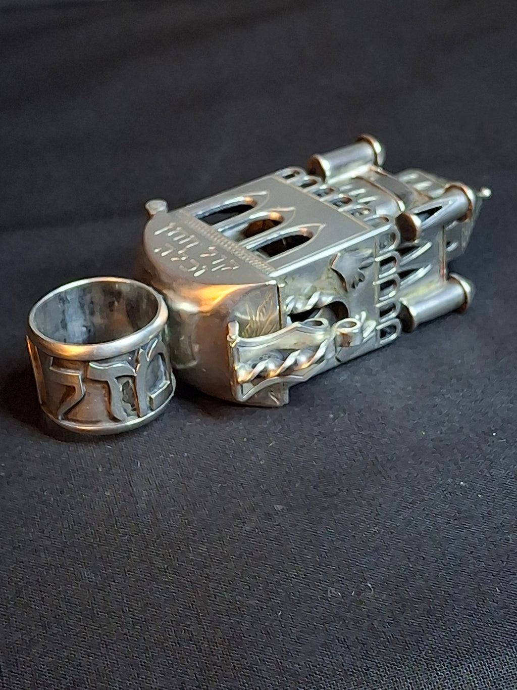 19th Century Antique Silver European Jewish Wedding Ring Architectural Synagogue Bimah Torah Mazel Tov